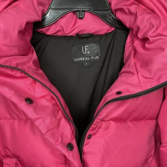 UNREAL FUR Puffer Jacket Womens Large L Barbie Pink Phaedra Cropped - Picture 5 of 12
